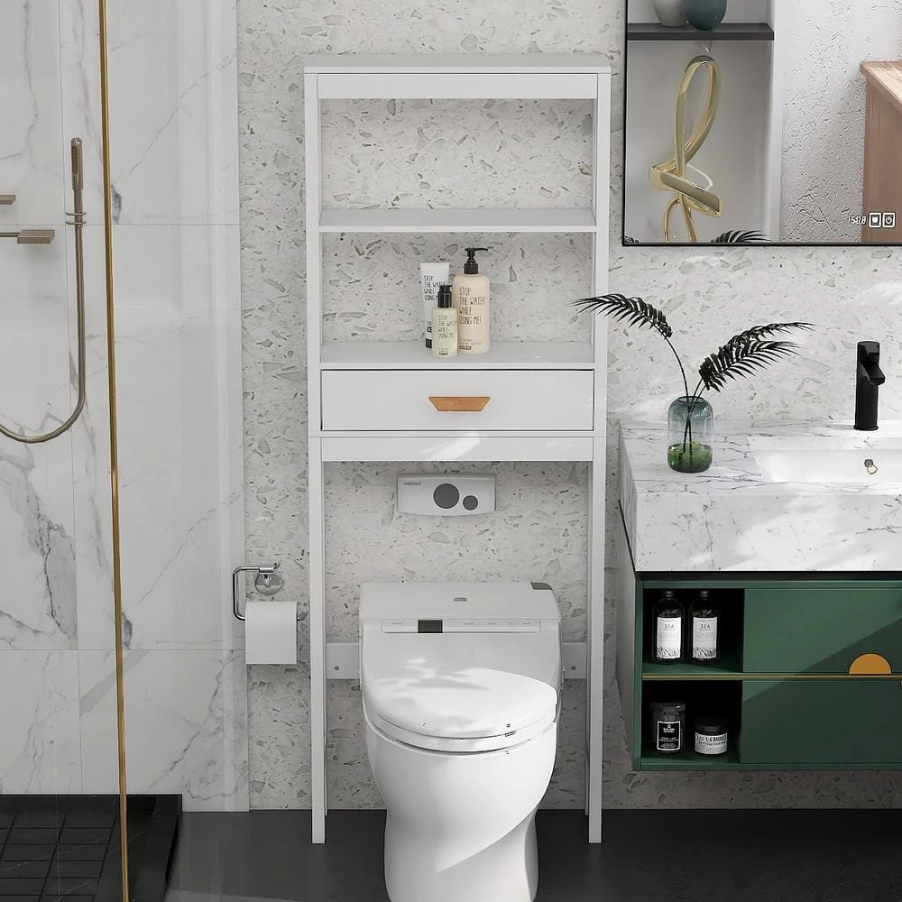 Aoibox 23.62 in. W x 64.96 in. H x 7.87 in. D White MDF Bathroom Over-the-Toilet Storage, with 2-Shelves and 1-Drawer 4 Aoibox 23.62 in. W x 64.96 in. H x 7.87 in. D White MDF Bathroom Over-the-Toilet Storage, with 2-Shelves and 1-Drawer - Image 2