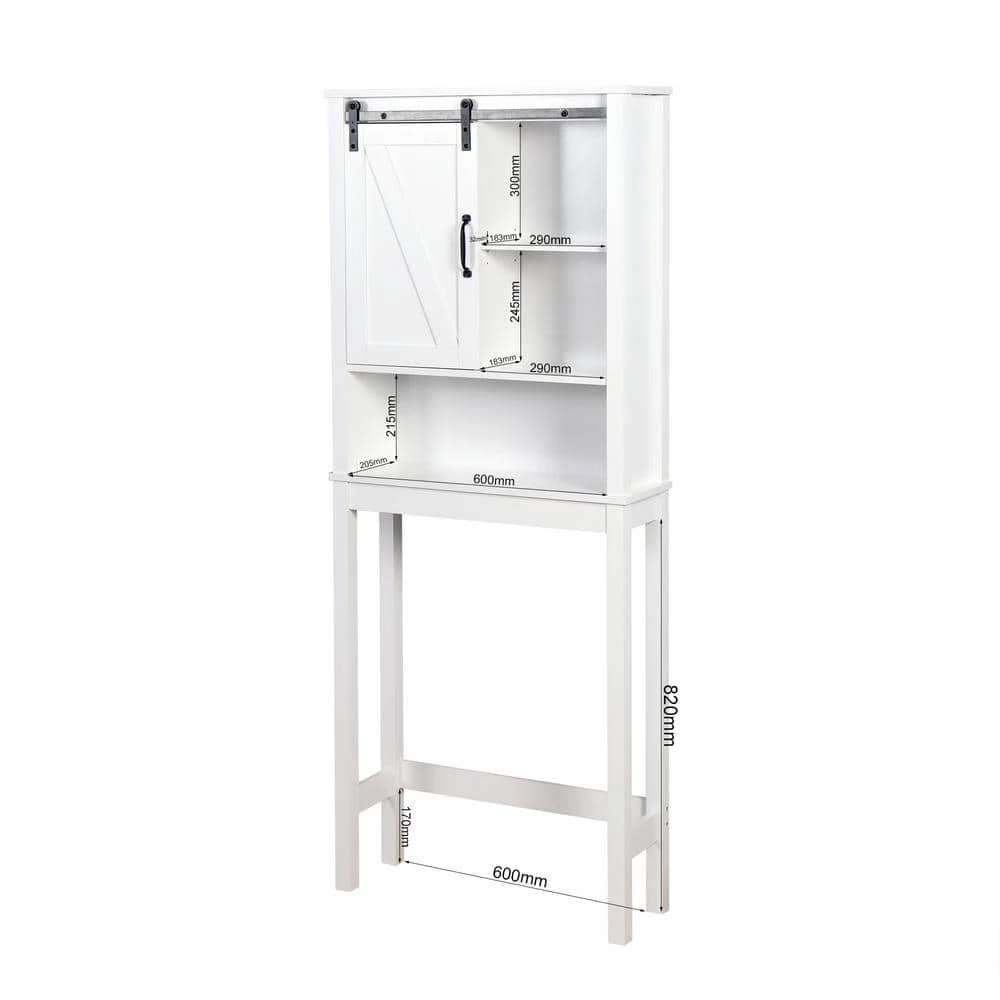 Unbranded 27.16 in. W x 66.92 in. H x 9.05 in. D White Over-the-Toilet Storage with Adjustable Shelves and A-Barn Door 11 Unbranded 27.16 in. W x 66.92 in. H x 9.05 in. D White Over-the-Toilet Storage with Adjustable Shelves and A-Barn Door - Image 9