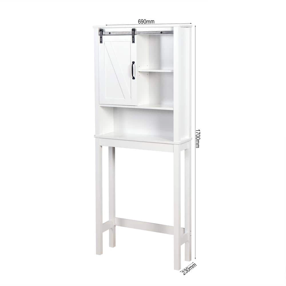 Unbranded 27.16 in. W x 66.92 in. H x 9.05 in. D White Over-the-Toilet Storage with Adjustable Shelves and A-Barn Door 8 Unbranded 27.16 in. W x 66.92 in. H x 9.05 in. D White Over-the-Toilet Storage with Adjustable Shelves and A-Barn Door - Image 6