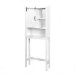 Unbranded 27.16 in. W x 66.92 in. H x 9.05 in. D White Over-the-Toilet Storage with Adjustable Shelves and A-Barn Door