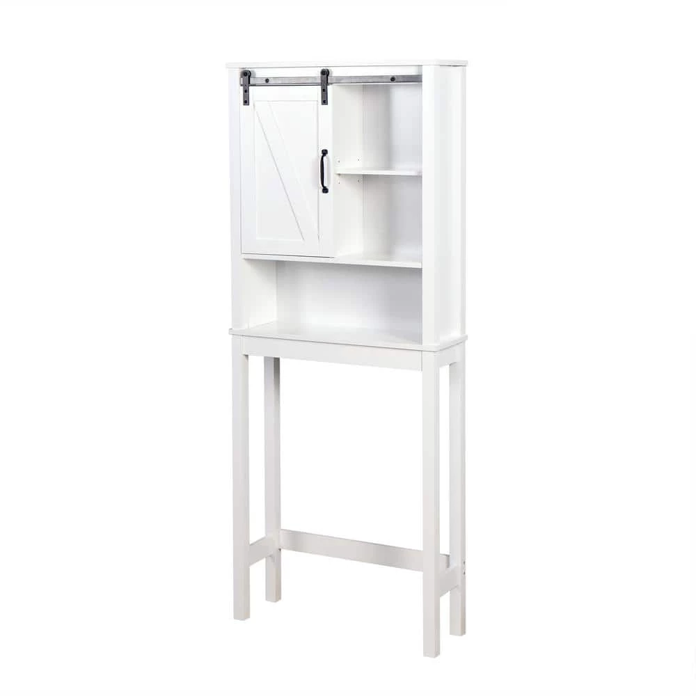 Unbranded 27.16 in. W x 66.92 in. H x 9.05 in. D White Over-the-Toilet Storage with Adjustable Shelves and A-Barn Door 3 Unbranded 27.16 in. W x 66.92 in. H x 9.05 in. D White Over-the-Toilet Storage with Adjustable Shelves and A-Barn Door