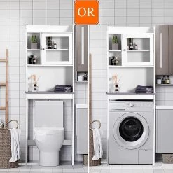 FORCLOVER 23.22 in. W x 68 in. H x 7.5 in. D White Wood Modern Over-the-Toilet Storage in White -Toilet Storage Shop white over the toilet storage tuemfzh09 a0 1000