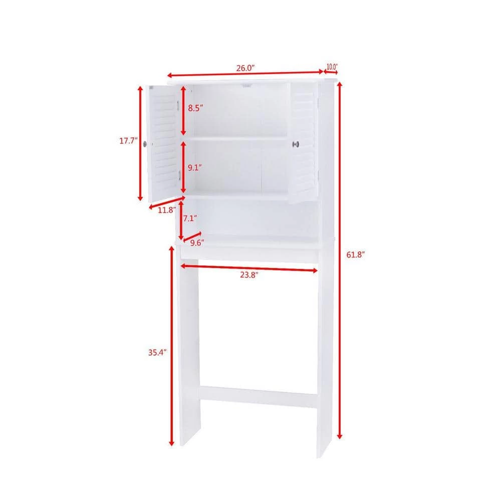 FORCLOVER 26 in. W x 61.8 in. H x 10 in. D White Over-the-Toilet Storage Bathroom Space Saver with Double Doors 8 FORCLOVER 26 in. W x 61.8 in. H x 10 in. D White Over-the-Toilet Storage Bathroom Space Saver with Double Doors - Image 6