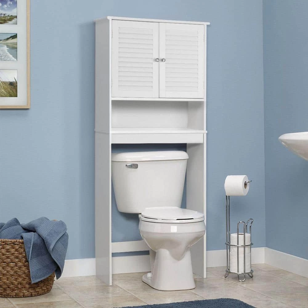 FORCLOVER 26 in. W x 61.8 in. H x 10 in. D White Over-the-Toilet Storage Bathroom Space Saver with Double Doors 4 FORCLOVER 26 in. W x 61.8 in. H x 10 in. D White Over-the-Toilet Storage Bathroom Space Saver with Double Doors - Image 2