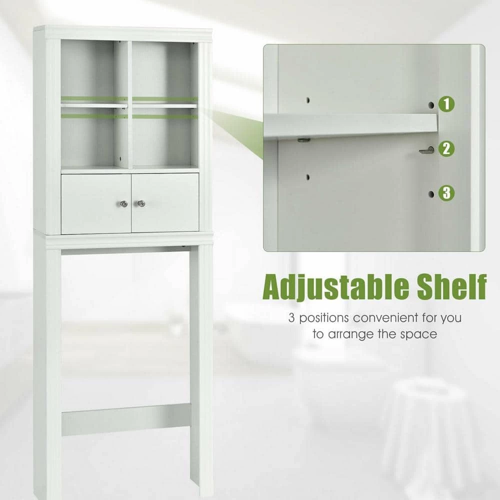 FORCLOVER 24 in. W x 65 in. H x 8 in. D White Bathroom Over-the-Toilet Storage Bathroom Space Saver with Adjustable Shelf 6 FORCLOVER 24 in. W x 65 in. H x 8 in. D White Bathroom Over-the-Toilet Storage Bathroom Space Saver with Adjustable Shelf - Image 4