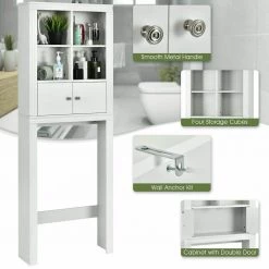 FORCLOVER 24 in. W x 65 in. H x 8 in. D White Bathroom Over-the-Toilet Storage Bathroom Space Saver with Adjustable Shelf 13 FORCLOVER 24 in. W x 65 in. H x 8 in. D White Bathroom Over-the-Toilet Storage Bathroom Space Saver with Adjustable Shelf -Toilet Storage Shop white over the toilet storage w183 h66h 44 1000