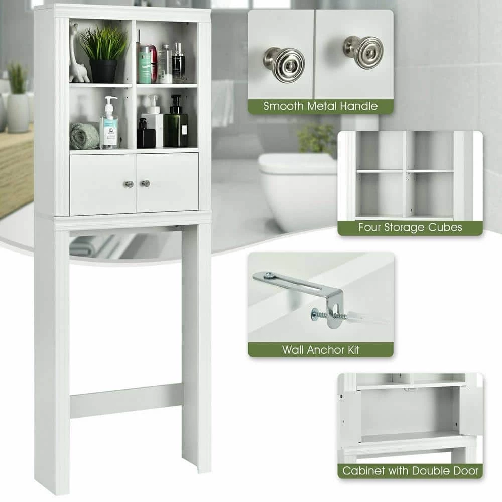 FORCLOVER 24 in. W x 65 in. H x 8 in. D White Bathroom Over-the-Toilet Storage Bathroom Space Saver with Adjustable Shelf 7 FORCLOVER 24 in. W x 65 in. H x 8 in. D White Bathroom Over-the-Toilet Storage Bathroom Space Saver with Adjustable Shelf - Image 5