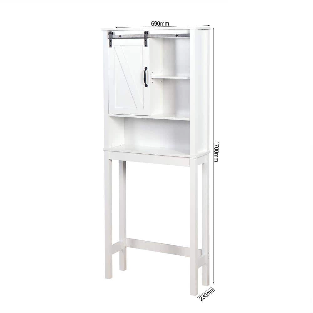Unbranded 27.16 in. W x 66.93 in. H x 9.06 in. D White Over-the-Toilet Storage with Adjustable Shelves and A Barn Door 7 Unbranded 27.16 in. W x 66.93 in. H x 9.06 in. D White Over-the-Toilet Storage with Adjustable Shelves and A Barn Door - Image 5