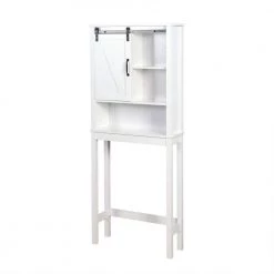 Unbranded 27.16 in. W x 66.93 in. H x 9.06 in. D White Over-the-Toilet Storage with Adjustable Shelves and A Barn Door