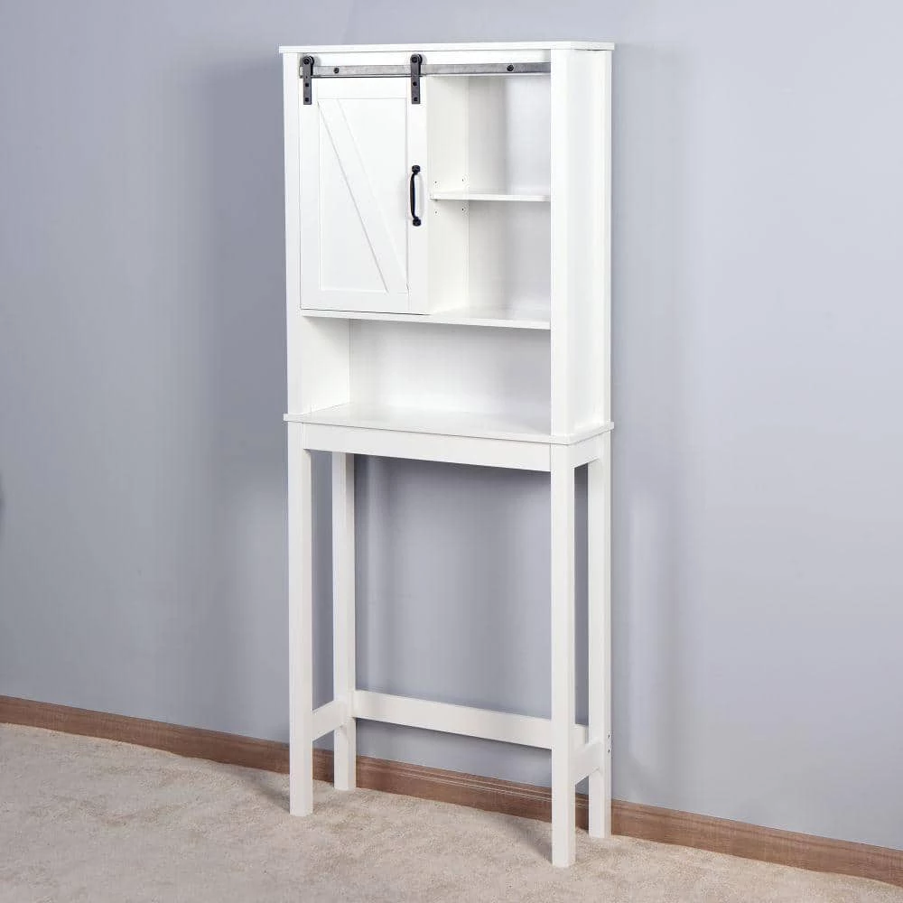Unbranded 27.16 in. W x 66.93 in. H x 9.06 in. D White Over-the-Toilet Storage with Adjustable Shelves and A Barn Door 4 Unbranded 27.16 in. W x 66.93 in. H x 9.06 in. D White Over-the-Toilet Storage with Adjustable Shelves and A Barn Door - Image 2