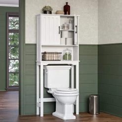 RiverRidge Home Monroe 27.38 in. W x 9.19 in. D x 63.75 in. H Over-the-Toilet Storage in White -Toilet Storage Shop white riverridge home over the toilet storage 06 184 c3 1000