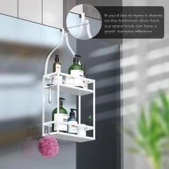 Dracelo Shower Caddy Organizer, Mounting Over Shower Head Or Door, Extra Wide Space with Hooks for Razorsand in White -Toilet Storage Shop white shower caddies b08khl74tk 1f 1000