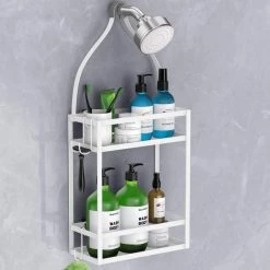 Dracelo Shower Caddy Organizer, Mounting Over Shower Head Or Door, Extra Wide Space with Hooks for Razorsand in White -Toilet Storage Shop white shower caddies b08khl74tk c3 1000
