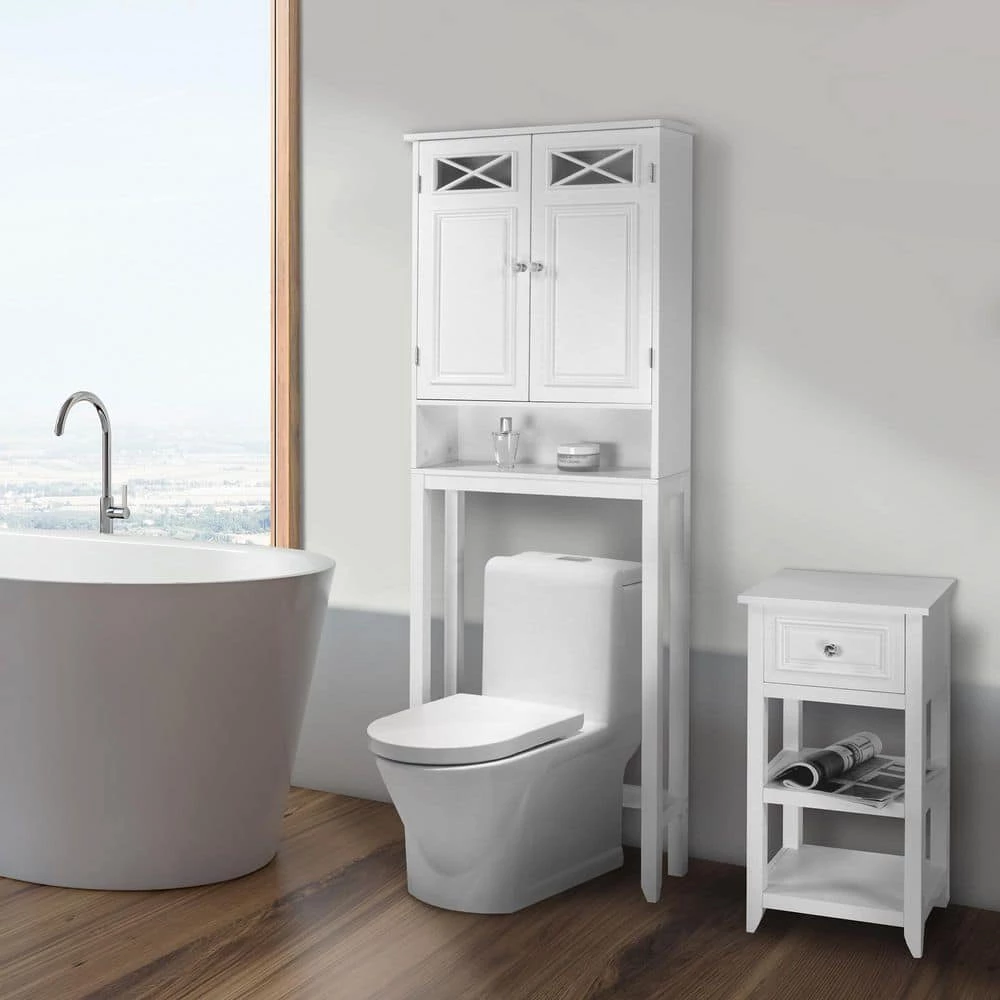 Teamson Home Dawson 25 in. W x 68 in. H x 8 in. D Wooden White Over-the-Toilet Storage Space Saver in White 4 Teamson Home Dawson 25 in. W x 68 in. H x 8 in. D Wooden White Over-the-Toilet Storage Space Saver in White - Image 2
