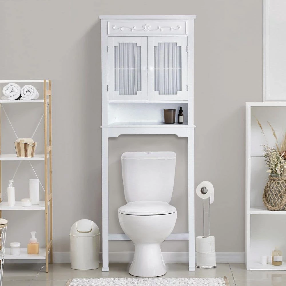 Teamson Home Lisbon 24 in. W x 67 in. H x 7.5 in. D White Wooden Over-the-Toilet Storage with Adjustable Shelf 10 Teamson Home Lisbon 24 in. W x 67 in. H x 7.5 in. D White Wooden Over-the-Toilet Storage with Adjustable Shelf - Image 8