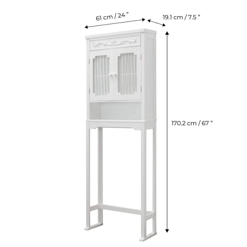 Teamson Home Lisbon 24 in. W x 67 in. H x 7.5 in. D White Wooden Over-the-Toilet Storage with Adjustable Shelf 5 Teamson Home Lisbon 24 in. W x 67 in. H x 7.5 in. D White Wooden Over-the-Toilet Storage with Adjustable Shelf - Image 3