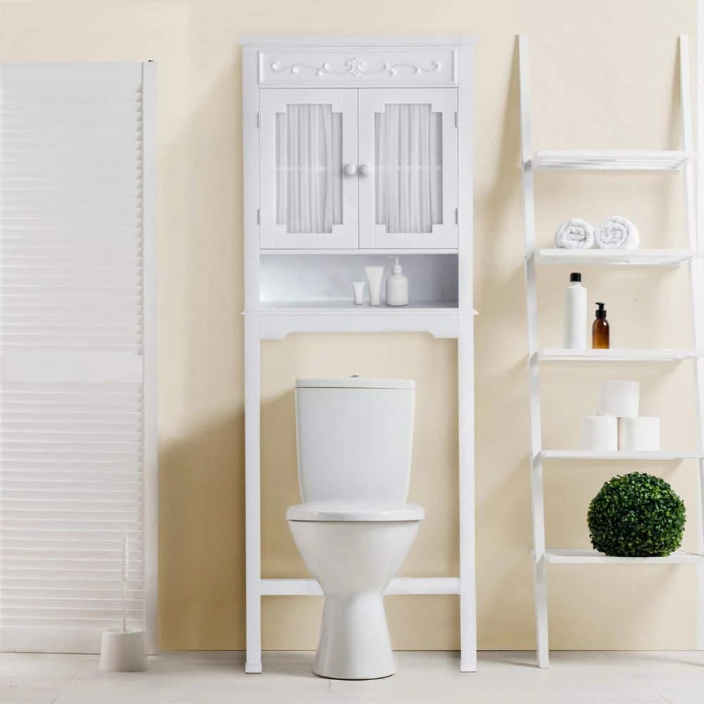 Teamson Home Lisbon 24 in. W x 67 in. H x 7.5 in. D White Wooden Over-the-Toilet Storage with Adjustable Shelf 4 Teamson Home Lisbon 24 in. W x 67 in. H x 7.5 in. D White Wooden Over-the-Toilet Storage with Adjustable Shelf - Image 2