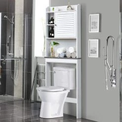 WELLFOR 23.5 in. W x 68.5 in. H x 7.5 in. D White Over-the-Toilet Storage with Adjustable Shelves 19 WELLFOR 23.5 in. W x 68.5 in. H x 7.5 in. D White Over-the-Toilet Storage with Adjustable Shelves -Toilet Storage Shop white wellfor over the toilet storage hw hwy 65931 31 1000