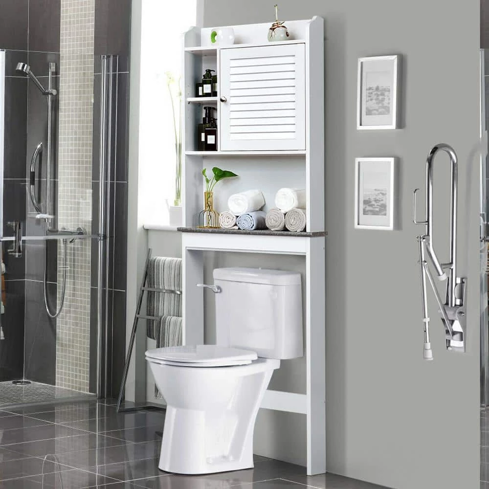 WELLFOR 23.5 in. W x 68.5 in. H x 7.5 in. D White Over-the-Toilet Storage with Adjustable Shelves 11 WELLFOR 23.5 in. W x 68.5 in. H x 7.5 in. D White Over-the-Toilet Storage with Adjustable Shelves - Image 9