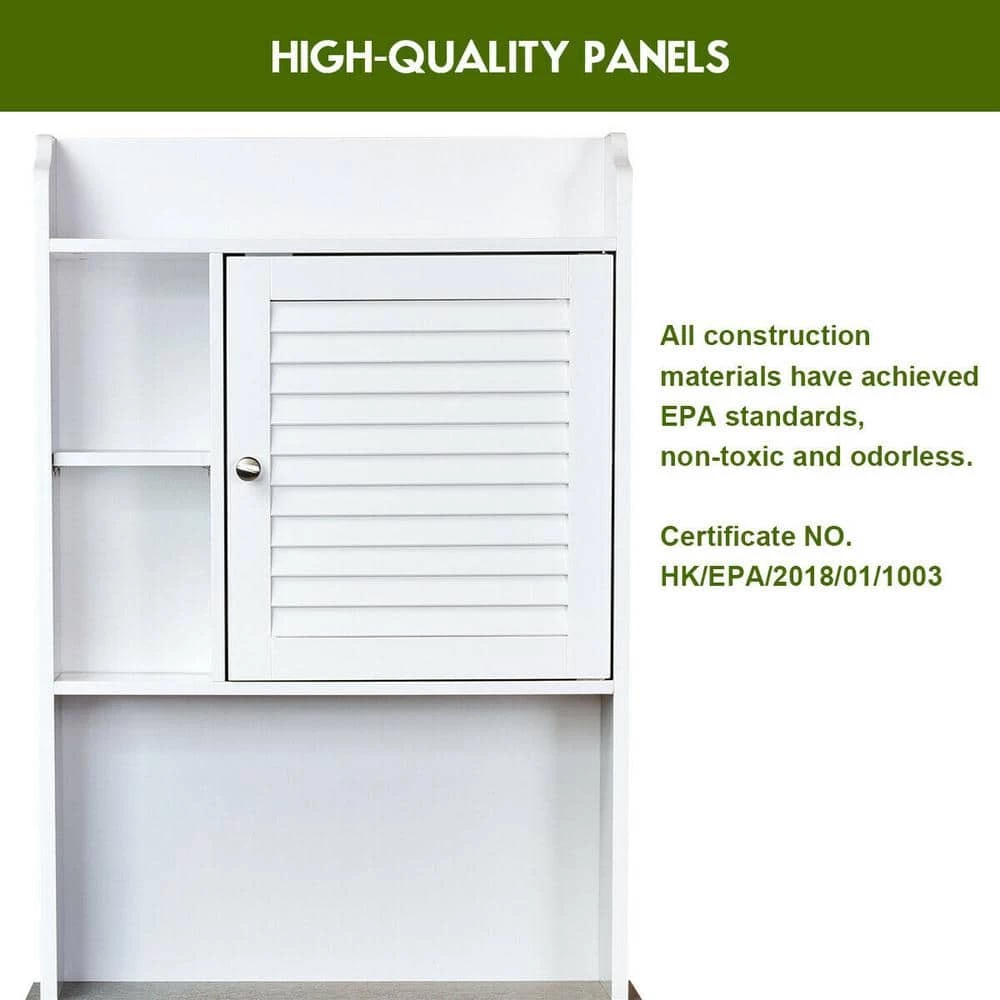 WELLFOR 23.5 in. W x 68.5 in. H x 7.5 in. D White Over-the-Toilet Storage with Adjustable Shelves 6 WELLFOR 23.5 in. W x 68.5 in. H x 7.5 in. D White Over-the-Toilet Storage with Adjustable Shelves - Image 4