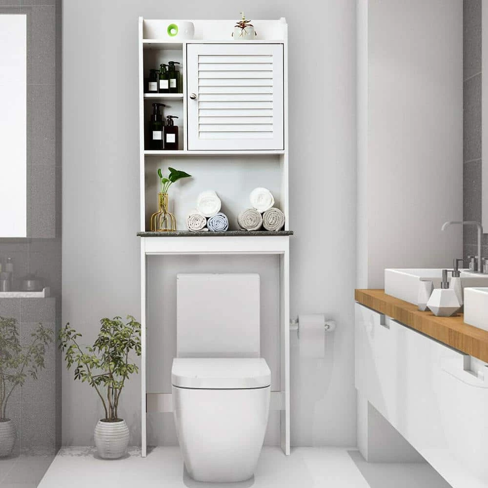 WELLFOR 23.5 in. W x 68.5 in. H x 7.5 in. D White Over-the-Toilet Storage with Adjustable Shelves 4 WELLFOR 23.5 in. W x 68.5 in. H x 7.5 in. D White Over-the-Toilet Storage with Adjustable Shelves - Image 2