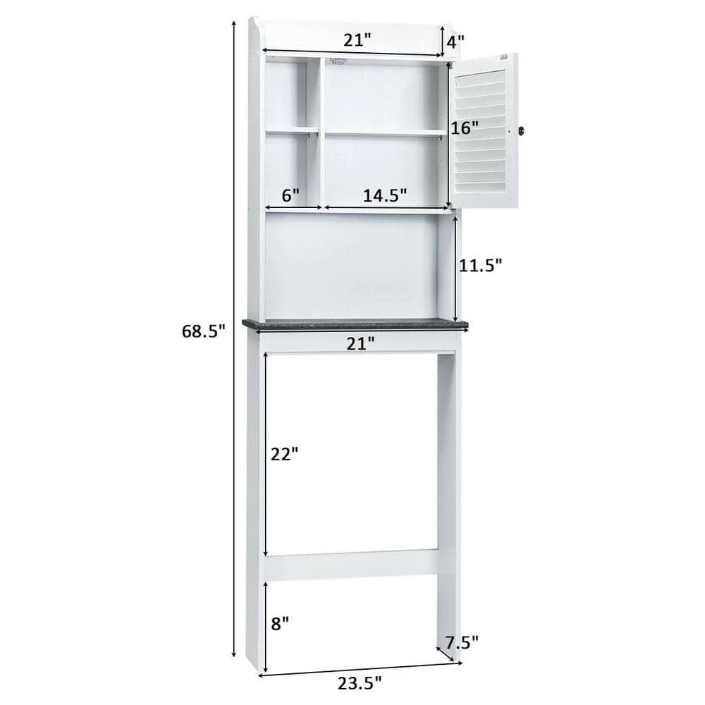 WELLFOR 23.5 in. W x 68.5 in. H x 7.5 in. D White Over-the-Toilet Storage with Adjustable Shelves 9 WELLFOR 23.5 in. W x 68.5 in. H x 7.5 in. D White Over-the-Toilet Storage with Adjustable Shelves - Image 7