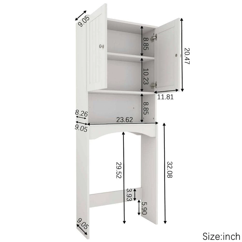 Whatseaso 23.6 in. W x 61.8 in. H x 9 in. D White Over-the-Toilet Storage Bathroom Shelf Space Saver Wall Cabinet 6 Whatseaso 23.6 in. W x 61.8 in. H x 9 in. D White Over-the-Toilet Storage Bathroom Shelf Space Saver Wall Cabinet - Image 4