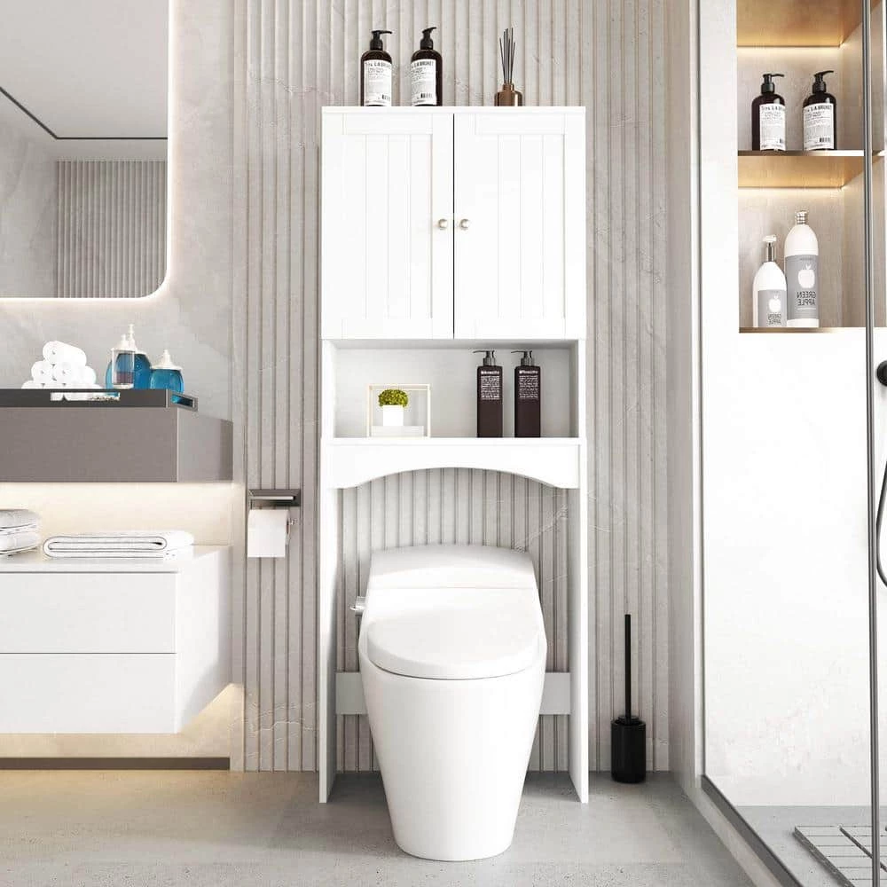 Whatseaso 23.6 in. W x 61.8 in. H x 9 in. D White Over-the-Toilet Storage Bathroom Shelf Space Saver Wall Cabinet 4 Whatseaso 23.6 in. W x 61.8 in. H x 9 in. D White Over-the-Toilet Storage Bathroom Shelf Space Saver Wall Cabinet - Image 2