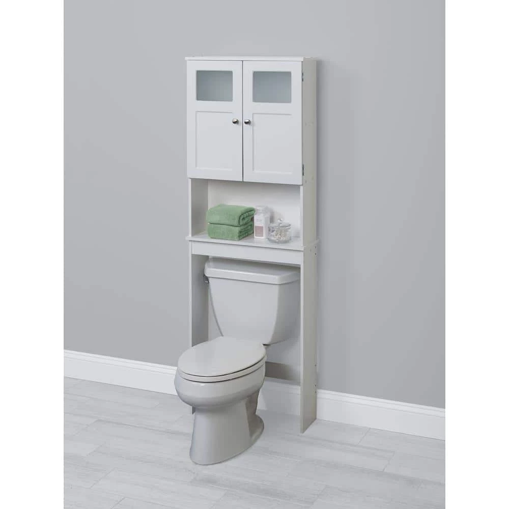 Zenna Home 23.25 in. W x 68 in. H x 7.88 in. D Space Saver with Glass Windows in White 4 Zenna Home 23.25 in. W x 68 in. H x 7.88 in. D Space Saver with Glass Windows in White - Image 2