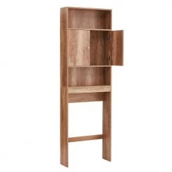 Hooseng Rue 24.8 in. W x 76.8 in. H x 7.8 in. D Yellow Brown MDF Over-the-Toilet Storage Cabinet Bathroom Space Saver in Brown