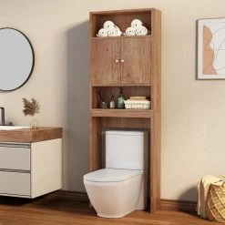 Aurora Decor Barley 7.87 in. W x 76.77 in. H x 24.8 in. D Yellow Brown Over-the-Toilet Storage -Toilet Storage Shop yellow brown over the toilet storage ychd2aw37040387 fa 1000