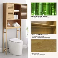 VEIKOUS 9.5 in. W x 66.9 in. H x 24.4 in. D Yellow Bamboo Over-the-Toilet Storage with Adjustable Shelf -Toilet Storage Shop yellow veikous over the toilet storage hp0904 08 40 1000