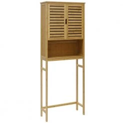 VEIKOUS 9.5 in. W x 66.9 in. H x 24.4 in. D Yellow Bamboo Over-the-Toilet Storage with Adjustable Shelf
