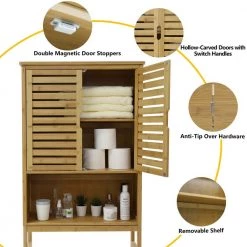 VEIKOUS 9.5 in. W x 66.9 in. H x 24.4 in. D Yellow Bamboo Over-the-Toilet Storage with Adjustable Shelf -Toilet Storage Shop yellow veikous over the toilet storage hp0904 08 77 1000